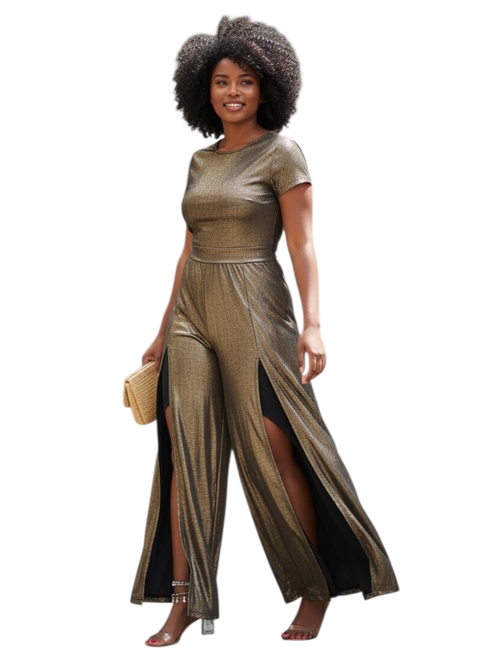 Metallic Gold Split-Leg Jumpsuit